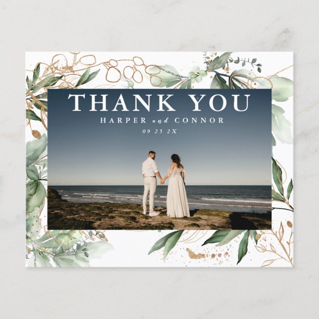 Prospectus 11,4 Cm X 14,2 Cm Budget Gold moderne Eucalyptus Merci photo (Devant)