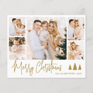 Prospectus 11,4 Cm X 14,2 Cm Budget Gold Script 5 Photo Christmas Holiday Flyer