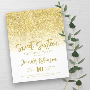 Prospectus 11,4 Cm X 14,2 Cm Budget Gold White Parties scintillant Sweet 16 Inv