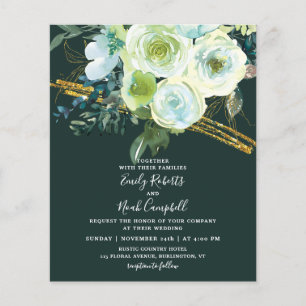 Prospectus 11,4 Cm X 14,2 Cm Budget Green Turquoise Floral Gold Glitter Wedding