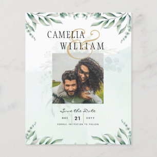 Prospectus 11,4 Cm X 14,2 Cm BUDGET Greenery PHOTO Wedding Save The Date QRcode
