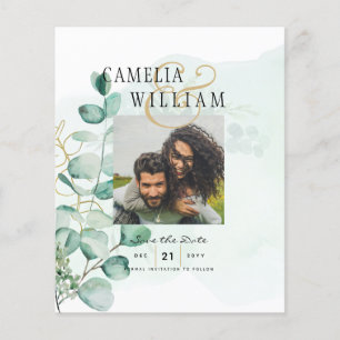 Prospectus 11,4 Cm X 14,2 Cm BUDGET Greenery PHOTO Wedding Save The Date QRcode
