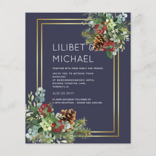 Prospectus 11,4 Cm X 14,2 Cm BUDGET Hiver Baies rouges Pine Cônes Mariage