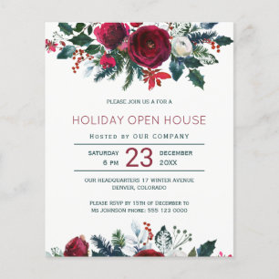 Prospectus 11,4 Cm X 14,2 Cm Budget hiver rouge fleurs vacances invitation