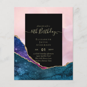 Prospectus 11,4 Cm X 14,2 Cm BUDGET Invitation Pailletée AGATE pour 16ème Anniv
