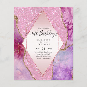 Prospectus 11,4 Cm X 14,2 Cm BUDGET Invitation pailletée AGATE pour 16ème anniv