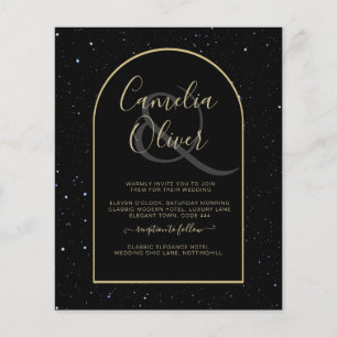 Prospectus 11,4 Cm X 14,2 Cm BUDGET Jet BLACK GOLD Starry Night Wedding INVITE