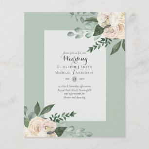 Prospectus 11,4 Cm X 14,2 Cm BUDGET LE PLUS BAS Blanc Roses Mariage Invitations