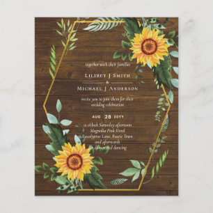 Prospectus 11,4 Cm X 14,2 Cm BUDGET LE PLUS BAS Rustic Tournesols Mariage Invit