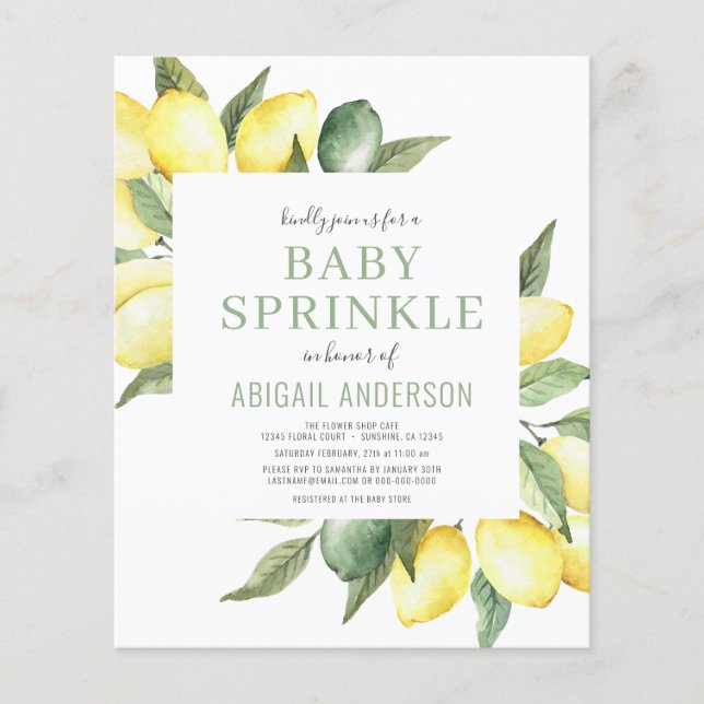Prospectus 11,4 Cm X 14,2 Cm Budget Lemon Moderne Baby Sprinkl Invitation (Devant)
