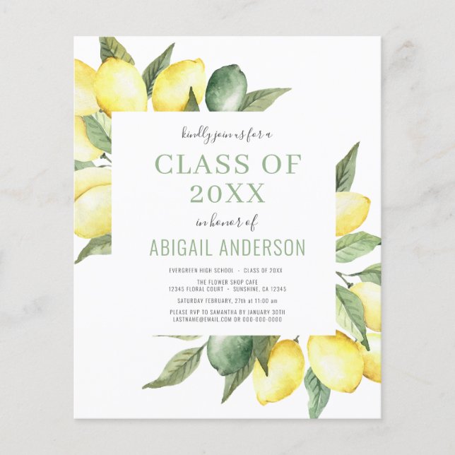 Prospectus 11,4 Cm X 14,2 Cm Budget Lemon Moderne Classe de 2023 Invitation (Devant)