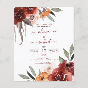 Prospectus 11,4 Cm X 14,2 Cm Budget Mariage de automne Bourgogne Floral