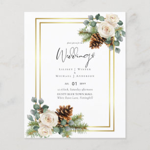 Prospectus 11,4 Cm X 14,2 Cm BUDGET Mariage d'hiver Roses blanches Bleu poussié
