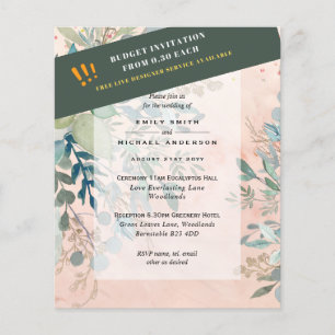Prospectus 11,4 Cm X 14,2 Cm BUDGET Mariage Feuilles d'Eucalyptus Vert Verre de
