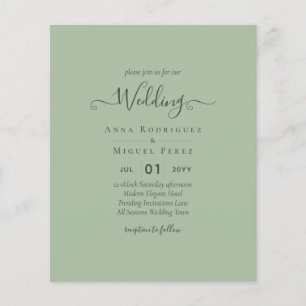 Prospectus 11,4 Cm X 14,2 Cm BUDGET Mariage Sauge Vert Pomme Monochrome Texte