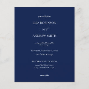 Prospectus 11,4 Cm X 14,2 Cm Budget Marine Blue Calligraphy Mariage Flyer