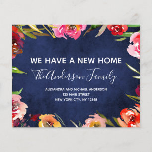 Prospectus 11,4 Cm X 14,2 Cm Budget Marine Blue Floral Moving Faire-part
