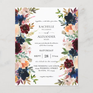 Prospectus 11,4 Cm X 14,2 Cm Budget Marine, Bourgogne, Rose & Pêche Mariage Fle