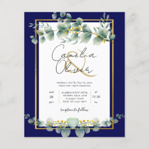 Prospectus 11,4 Cm X 14,2 Cm BUDGET MARINE OR Eucalyptus Mariage Inviter QR COD