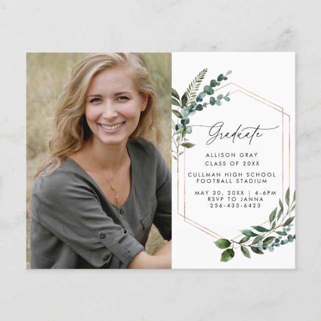 Prospectus 11,4 Cm X 14,2 Cm Budget Modern Greenery Graduation Announcement (Devant)
