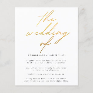 Prospectus 11,4 Cm X 14,2 Cm Budget moderne Gold Foil Blanc Le mariage Invitati