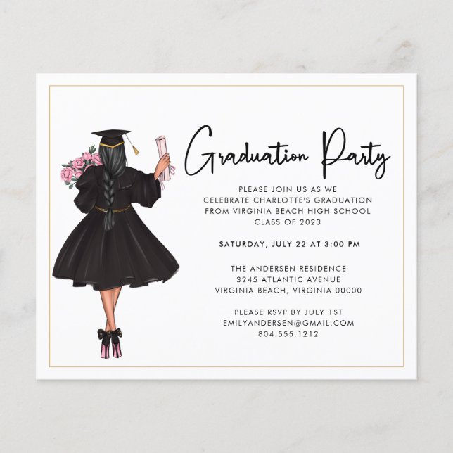 Prospectus 11,4 Cm X 14,2 Cm Budget Moderne Script Graduation Party Invitation  (Devant)