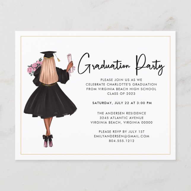 Prospectus 11,4 Cm X 14,2 Cm Budget Moderne Script Graduation Party Invitation (Devant)