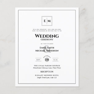 Prospectus 11,4 Cm X 14,2 Cm BUDGET Monogram Mariage Formel Blanc Flye tout-en-