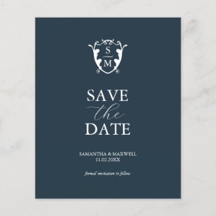 Prospectus 11,4 Cm X 14,2 Cm Budget Monogramme Bleu Enregistrer la date
