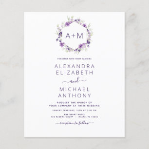 Prospectus 11,4 Cm X 14,2 Cm Budget Monogramme Floral Dusty Purple Mariage