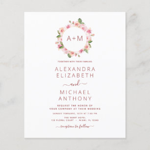 Prospectus 11,4 Cm X 14,2 Cm Budget Monogramme Floral Dusty Rose rose Mariage