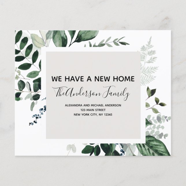 Prospectus 11,4 Cm X 14,2 Cm Budget Moving Announcement Eucalyptus Greenery (Devant)