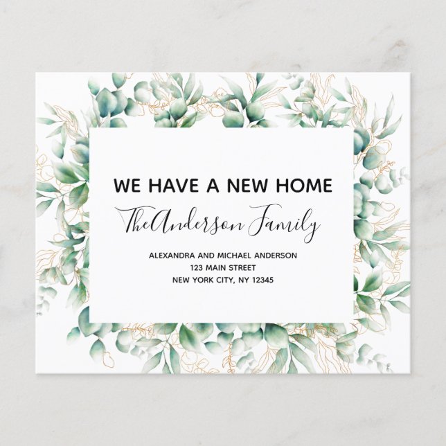 Prospectus 11,4 Cm X 14,2 Cm Budget Moving Announcement Eucalyptus Greenery (Devant)