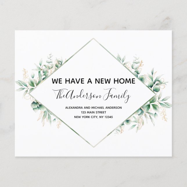 Prospectus 11,4 Cm X 14,2 Cm Budget Moving Announcement Eucalyptus Greenery (Devant)