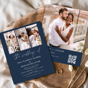 Prospectus 11,4 Cm X 14,2 Cm Budget Navy Blue Photo Code QR Faire-part de maria