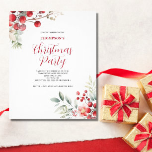Prospectus 11,4 Cm X 14,2 Cm Budget Noël Rouge Berry Floral Party Invitation