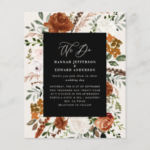 Prospectus 11,4 Cm X 14,2 Cm Budget noir botanique détails mariage invitation