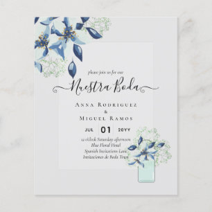 Prospectus 11,4 Cm X 14,2 Cm Budget Nuestra Boda Marine Blue Flowers Invitation