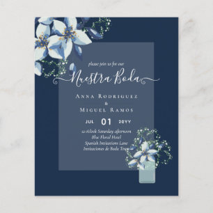 Prospectus 11,4 Cm X 14,2 Cm Budget Nuestra Boda Navy Blue Flowers Invitations
