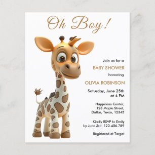 Prospectus 11,4 Cm X 14,2 Cm Budget Oh garçon bébé Giraffe Baby shower Invitati