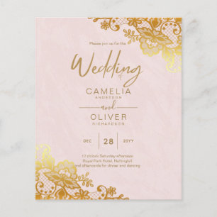 Prospectus 11,4 Cm X 14,2 Cm BUDGET OR LACE All-in-1 Mariage Inviter QR Code