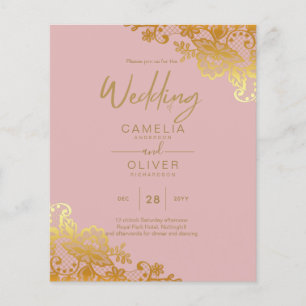 Prospectus 11,4 Cm X 14,2 Cm BUDGET OR LACE All-in-1 Mariage Inviter QR Code