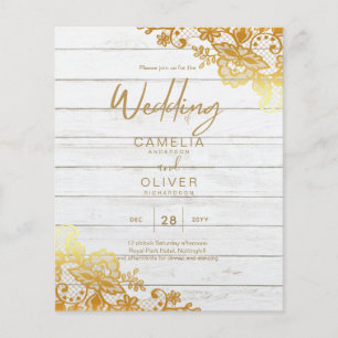 Prospectus 11,4 Cm X 14,2 Cm BUDGET OR LACE All-in-1 Mariage Inviter QR Code