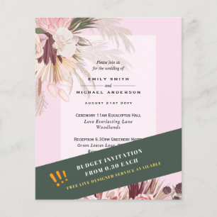 Prospectus 11,4 Cm X 14,2 Cm BUDGET Pampas Grass Bourgogne Rose Mariage Invite