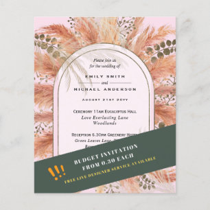 Prospectus 11,4 Cm X 14,2 Cm BUDGET Pampas Grass Terracotta Rose Mariage Invite