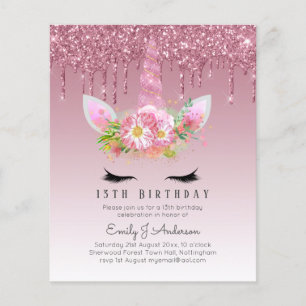 Prospectus 11,4 Cm X 14,2 Cm BUDGET Parties scintillant rose Unicorn Filles Inv