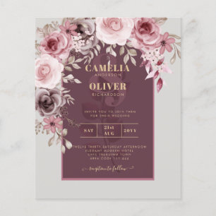 Prospectus 11,4 Cm X 14,2 Cm BUDGET Pink Maroon vin Floral Mariage INVITE