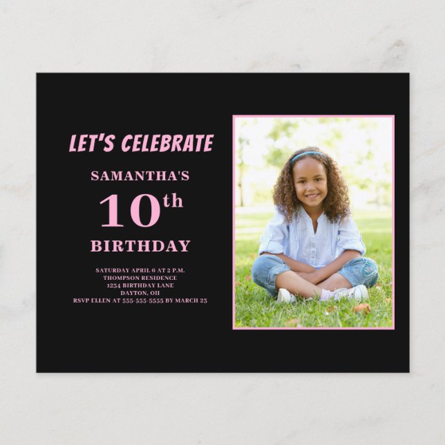 Prospectus 11,4 Cm X 14,2 Cm Budget Pink Photo Invitation 10e anniversaire (Devant)