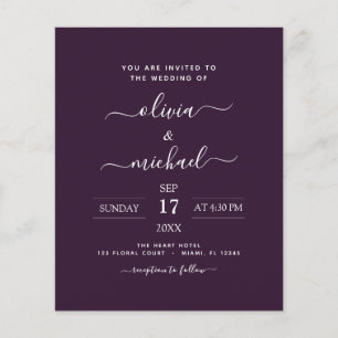 Prospectus 11,4 Cm X 14,2 Cm Budget Plum violet Mariage Typographie moderne
