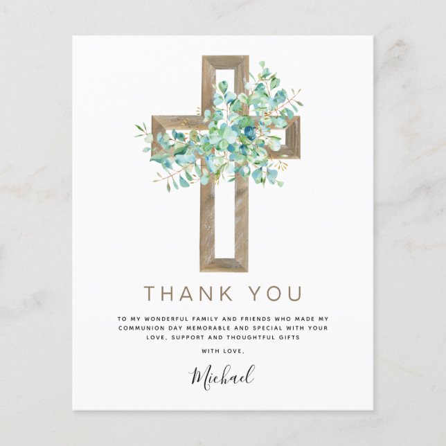 Prospectus 11,4 Cm X 14,2 Cm Budget Première Sainte Communion Merci Eucalyptus (Devant)